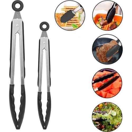 Silicone Food Tong BBQ Grilling Stainless Steel Kitchen Tongs Non-slip Cooking Clip Cooking with Joint Lock Kitchen Accessories