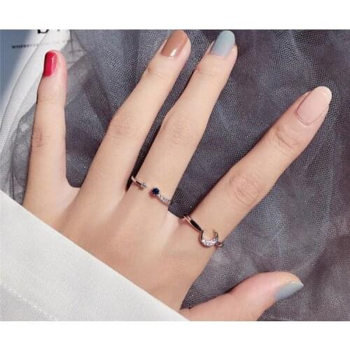 LEKANI Crystal Moon Stars Sweet Romance Couple Gift 925 Sterling Silver Female Resizable Opening Rings SRI488