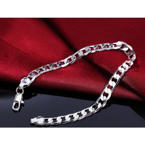Hot 925 sterling silver Bracelets for women 8MM Flat sideways chain Wedding party Classic Christmas Gifts fashion Jewelry
