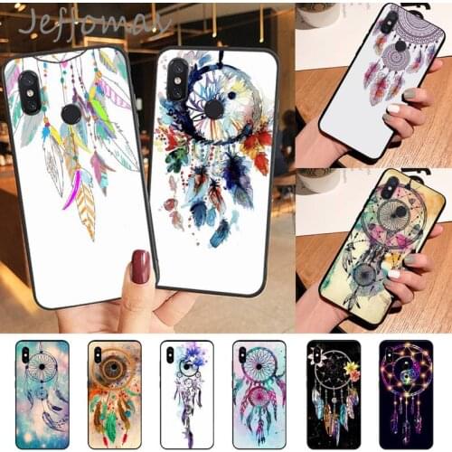 Dream Catcher Good Luck Feather Black TPU Soft Phone Case For Xiaomi Redmi Note 4 4x 5 6 7 8 pro S2 PLUS 6A PRO