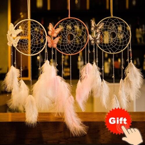 Feather Tassel Dream Catcher Hanging Ornament Room Decoration Macrame Pendant Handmade Weaving Handicrafts Wind Chimes Kids Gift