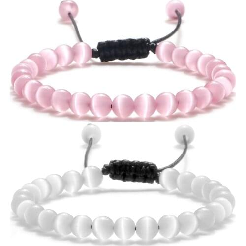 6mm Fasion Cat Eye Stone Bracelet Handmade Opal Beaded Strand Bracelets Quartz Chakra Bangles Energy Beads Jewelry for Women Men