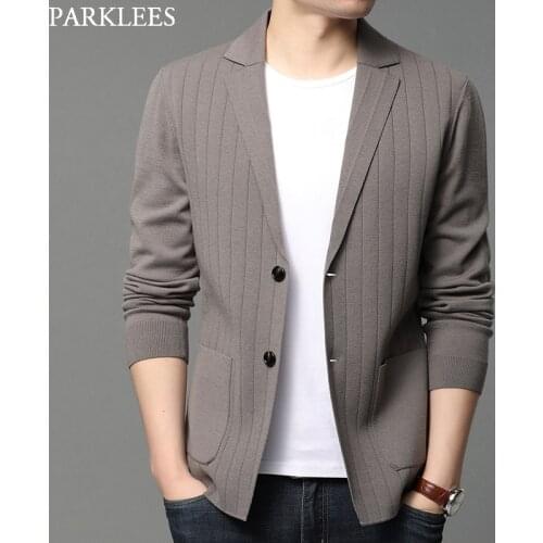Mens Casual Knit Blazer Suit Jackets 2021 Autumn New Two Button Lightweight Knitwear Men Comfortable Unlined Sport Coat Male