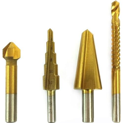 4Pcs HSS Steel Reaming Drill Bit Set Countersink Press Countersink Boring Bit Single Blade Degree Chamfering Cutter Set