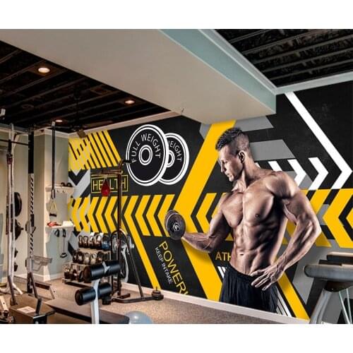 3D gym Muscle Men industrial style background wall decorative wallpaper fat reduction sports background wall dance room mural