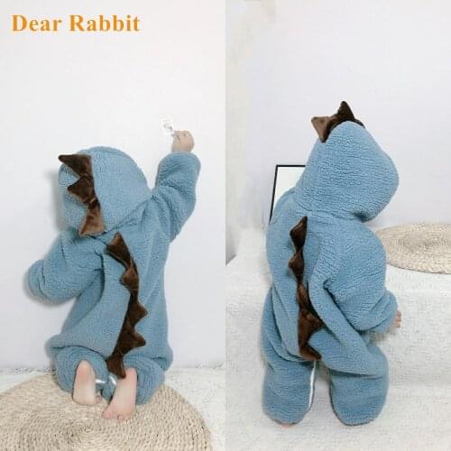 2021 New Cute dinosaur Newborn Boy Girl Long Sleeve hooded mantle Zipper Baby coat Romper kids Clothes Autumn Winter Wear 0-12M