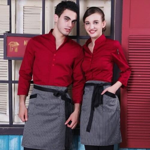Hotel Work Clothing Autumn/Winter Western Restaurant Long Sleeve Uniform+Apron Set Catering Shop Waiter Shirt Cheap Workwear