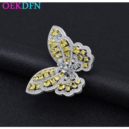 OEKDFN S925 Sterling Silver Ring Created High Carbon Drill Wedding Engagement Women Rings Butterfly Anniversary Jewelry Gift