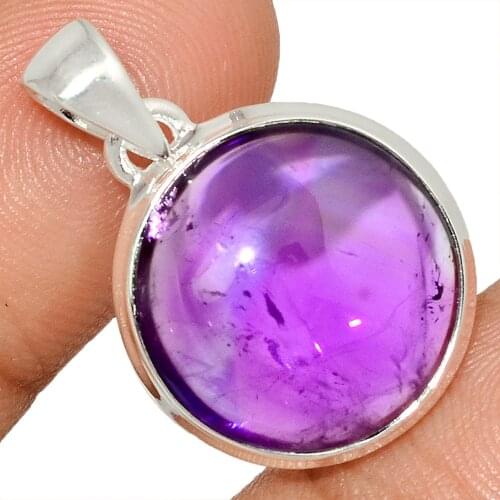 Genuine AMETHYST CAB Pendant 925 Sterling Silver, Total Length : 30 mm, AP7016