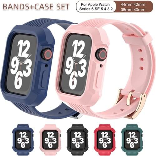 Silicone Sports Band for Apple Watch Se 6 Strap 38 42MM Bands+case set Rubber Watchband for Iwatch series 5 4 3 40 44mm correa