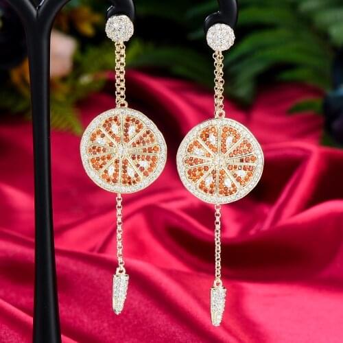 Vintage Luxury Gorgeous Orange Lemon Pendant Earrings For Women Bridal Wedding Girl Daily Surper Jewelry High Quality