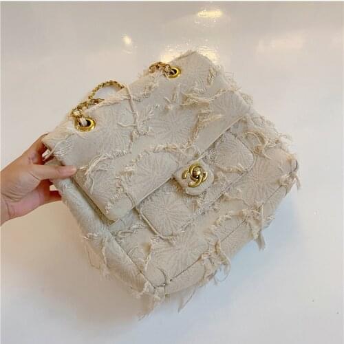 Bags for Women 2021 New Fashion Retro Chain Shoulder Bag Ladies Tassel Canvas Bag Purses and Handbags Luxury Designer Sac A Main