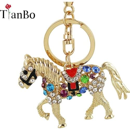 Unique Multicolor Crystal Horse Metal Bag Pendant Key Holder Keyring Keychain For Car Best Gift