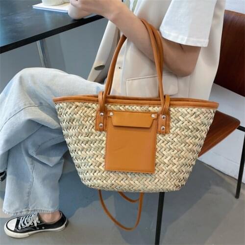 Large Capacity Summer Beach Straw Bags 2021 Simple Luxury Brand Fashion Travel Ladies Shoulder Handbags Top Handle Totes