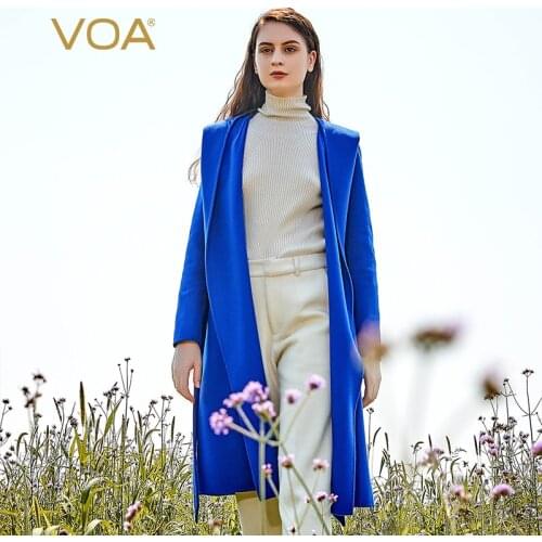 VOA Light Camel 14.75 Micron Fine Small Cashmere Hooded Instert Bag Long Double-Sided Cardigan Cashmere Coat S755