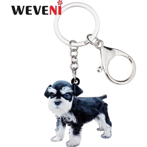 WEVENI Acrylic Cartoon Mini Schnauzer Dog Key Chains Keychains Ring Jewelry For Women Girls Bag Car Purse Charms Gift Wholesale