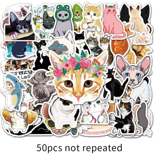 10/50 Pcs Cute Cats Animal Graffiti Sticker Mixed Style Toys For Suitcase Laptop Bike Luggage Car Scooter Skateboard Sticker