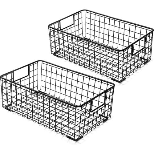 2Pcs Wire Storage Baskets with Handles, Metal Organizer Basket Bins for Home, Office, Nursery, Laundry Shelves Organizer