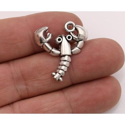 20pcs Antique Silver Plated Lobster Charms Pendants for Jewelry Making Bracelet DIY Accessories 25X24mm