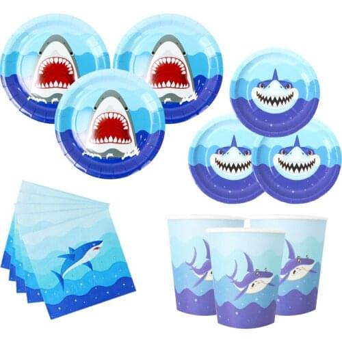 44pcs/set Shark Party Decor Kids Boys Birthday Tableware Cartoon Paper Plate Napkins Baby Shower Party Decorations Supplies
