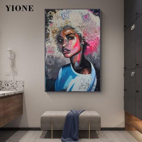 African Afro Woman Graffiti Art Oil Painting Modern Abstract Figure Sexy Black Girl Portrait Wall Prints Canvas Picture Poster