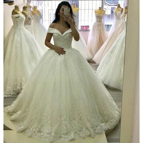 Angelsbridep Sweetheart Tulle Ball Gown Wedding Dresses Robe De Mariee Sexy Off-Shoulder Applique Court Train Formal Bride Gown