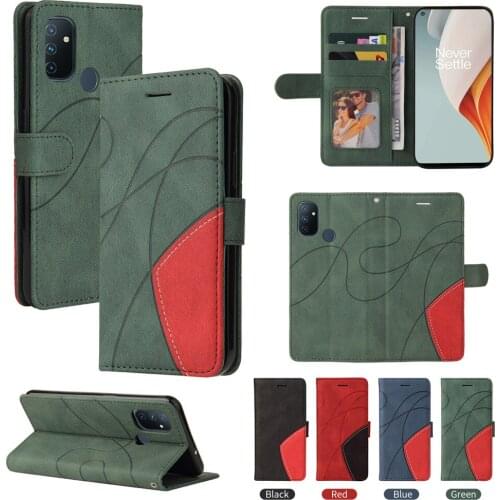 Color Stitching Flip Phone Case on For Oneplus Nord N100 10 5G Oneplus 9 Pro 1+9 Pro Leather Holder Card Slot Wallet Book Cover