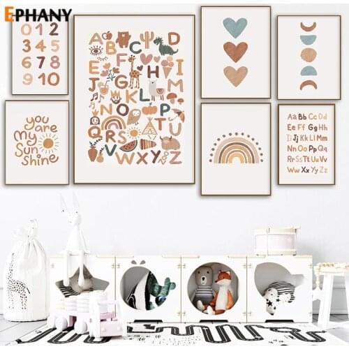 Nursery Kids Bedroom Canvas Painting Love Quote Wall Art Number ABC Educational Picture Nordic Posters and Prints for Child Room
