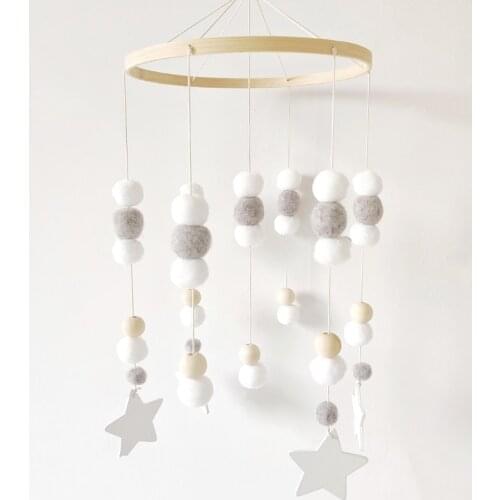 Baby Felt Balls Mobile Rattle Wooden Beads Bed Bell Wind Chimes Toys Kids Children Room Hanging Decor
