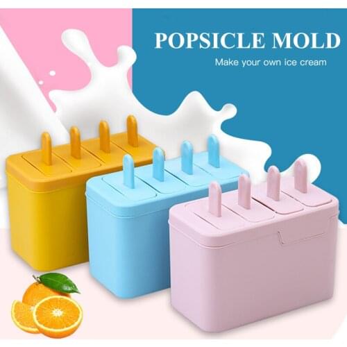 Ice Cream Mold DIY Homemade Popsicle Molds Freezer Juice 4 Cell Ice Cube Tray Eco-Friendly Popsicle Barrel Maker Mould for Home