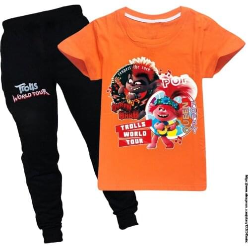 Children Clothing Summer Toddler Girls Clothes Trolls 2 T-shirt+Pants Kids Clothing Teenager Birthday Present Suits