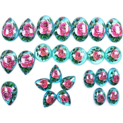 Japan Painting Flat Teardrop Oval Cabochons Beads combination with Vintage Japanese Colored Drawing for DIY Jewelry Making