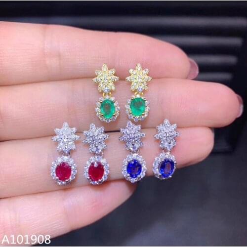 KJJEAXCMY boutique jewelry 925 sterling silver inlaid Natural Sapphire Emerald Ruby Womens earrings support detection