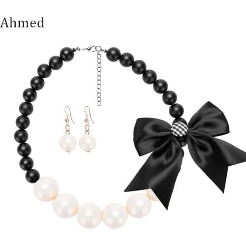 Ahmed Bohemian Bow Tie Accessories Pearl Beads Necklace & Earring Set for Women Fashion New Bijoux Maxi Jewelry Set