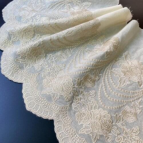 1Y-3Yard/Lot Width 33CM Gold Thread Embroidery Vintage Cotton Cloth Lace Trim Baby Clothes Dress Diy Sewing Fabric Accessories