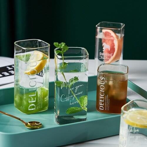 Ins 220ml 350ml Square Cups High Borosilicate Glass Water Cup Breakfast Milk Tea Juice Mug Transparent Cold Drink Tumbler