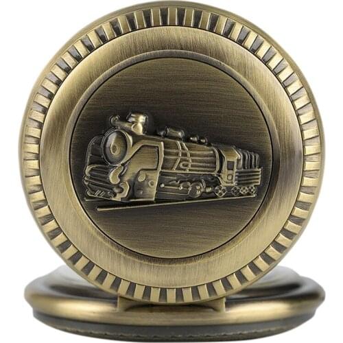 Bronze Pocket Watch Locomotive Engine Train Running Steam Retro Pendant Fob Chain Full Hunter Steampunk Quartz Watches Gift