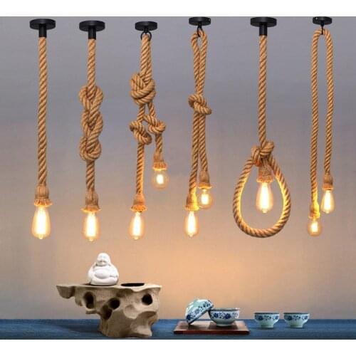 Hemp rope chandelier retro industrial style single head double head bar coffee shop clothing store personality chandelier