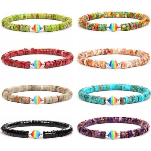 Handmade Fashion Rainbow Beads Bracelets for Women Boho Jewelry Colorful Stone Elastic Bracelet Wrist Accessories Female Girls