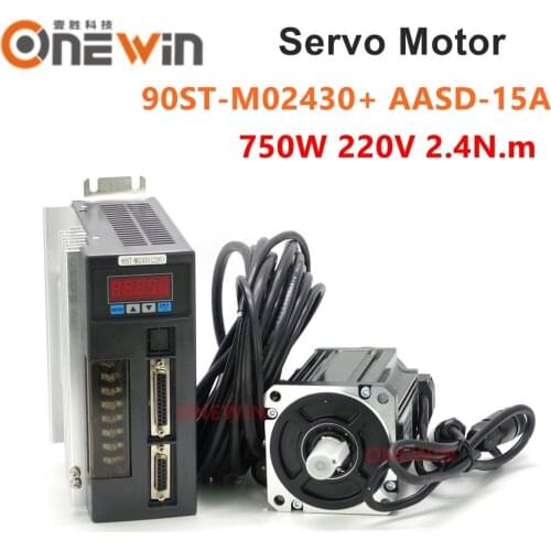 90ST-M02430 750W 220V AC servo motor driver kit 90mm 3000rpm 2.4N.m match driver AASD-15A permanent magnet