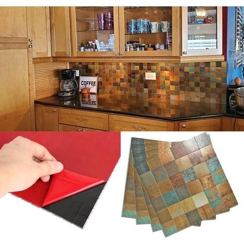 Peel and Stick Tile Backsplash Tile for Kitchen Wall Decor Aluminum Surface Metal Tile Wall Stickers Square Plaid