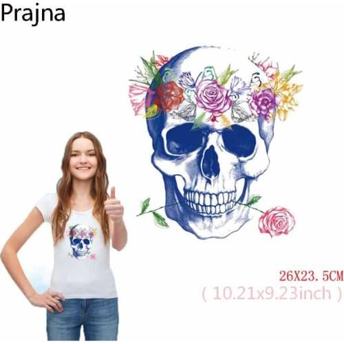 Prajna Printed Stickers On Clothes Skull Skeleton Patch Blue Press Sticker Washable Iron On Transfers Patches For T Shirts D