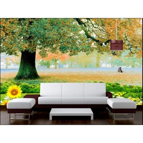 Wall paper 3 d custom mural on the wall Big tree grass flowers butterfly landscape home decor photo Wallpaper for bedroom walls