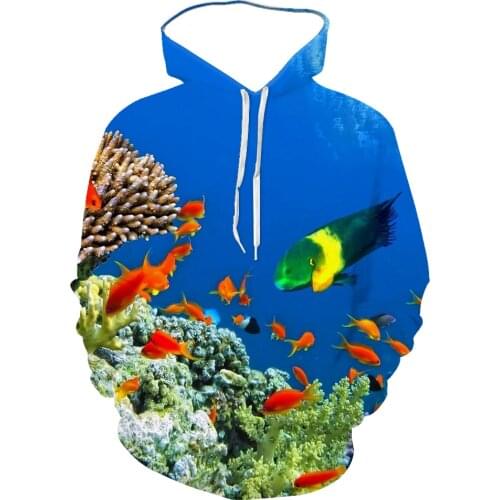 2021 3D Marine Life Spring And Autumn New Mens Print Hoodie Blue Sea Fish Fashion Customizable Parent-Child Sweatshirt