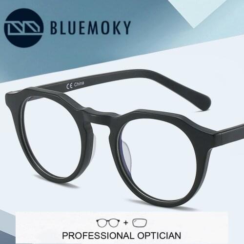 BLUEMOKY Acetate Round Computer Glasses Frame Anti Blue Light Photochromic Prescription Lenses Luxury Brand Optical Spectacles