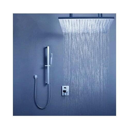 2016 Wholesale Square Style Solid Brass Chrome Finish 14 inch Ceiling Mounted Bathroom Shower Set