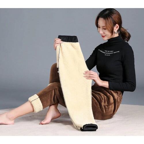 Casual thickening corduroy straight pants women Winter plus size Warm Cashmere trousers vintage slim waist add velvet lady pants