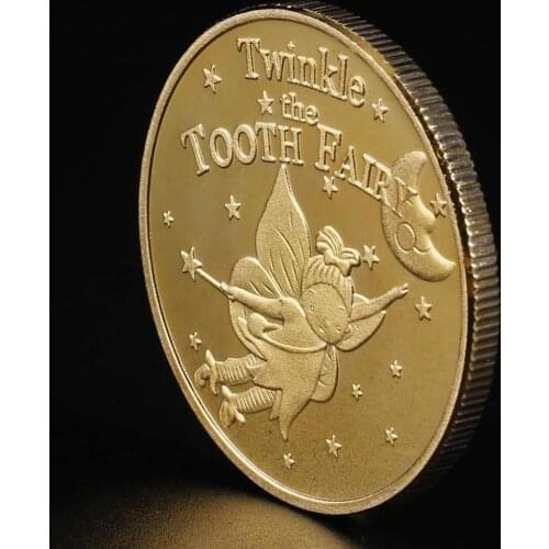 Tooth Fairy Gold Plated Commemorative Coin Creative Kids Tooth Change Gifts Physical Metal Coin Crypto Commemorative Coin Gift