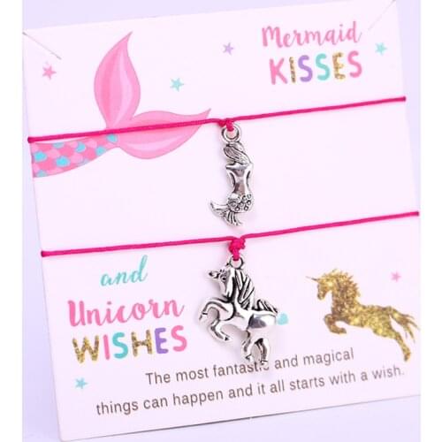 Unicorn Wishes Mermaid Kisses Adjustable Charm Bracelets Women Girl Boy Fashion Jewelry Party Birthday Christmas Gift