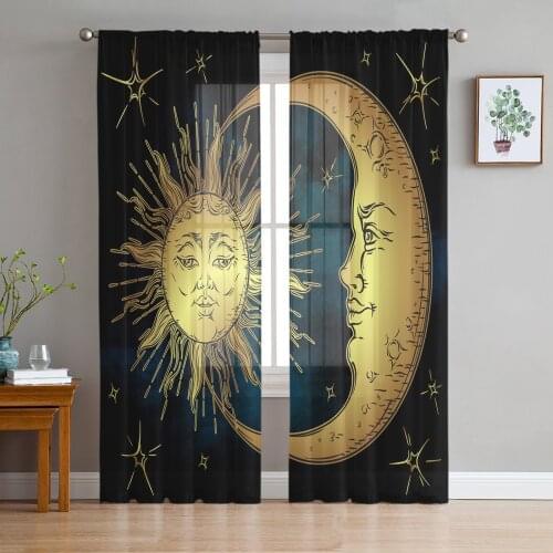 Sun Moon Stars Modern Tulle Curtains for Living Room Bedroom Home Kitchen Window Sheer Curtains